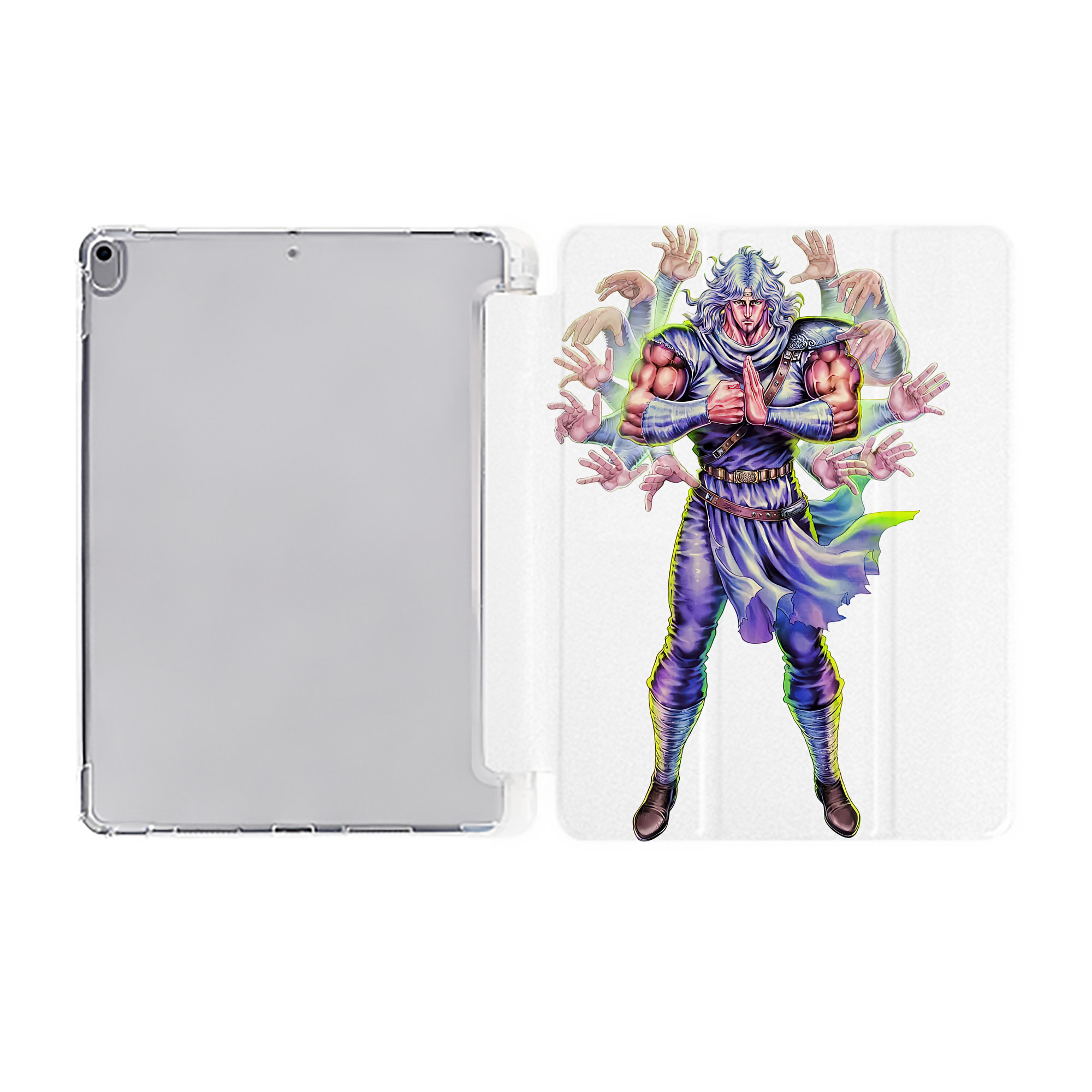 （画像用） 北斗の拳 Fist of the North Star IPad ケース ペン収納付き 三つ折りスタンド PUレザー×シリコン 対応機種9.5/10.5/10.9インチ